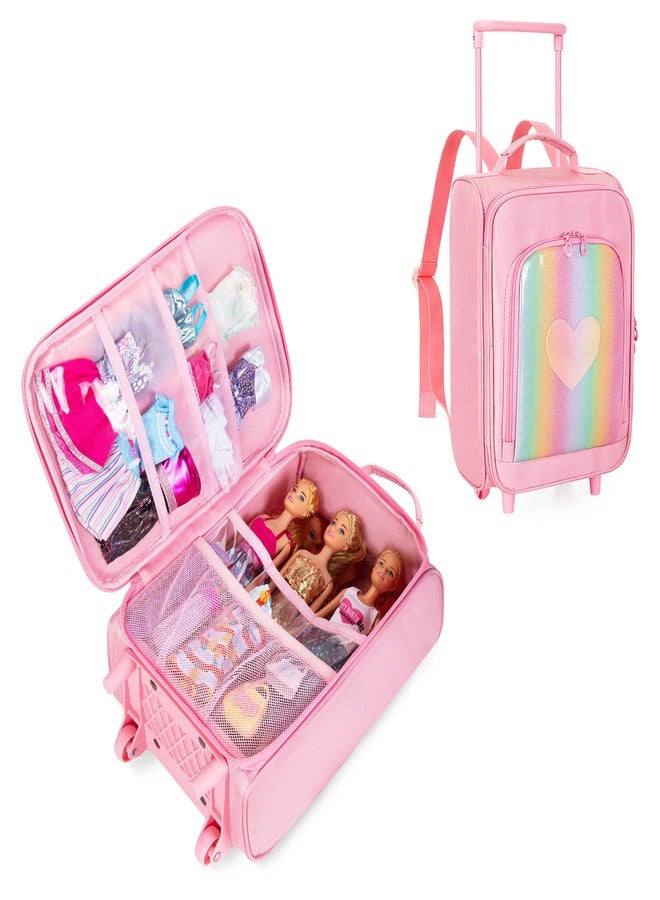 GRAOSO Travel Rolling Suitcase Compatible with Dolls 12-Inch Holds up to 6 Dolls, Storage Luggage Backpack with Wheels and Handle, Multiple Pockets for Doll’s Clothes, Accessories, Pink, Bag Only - Image 1